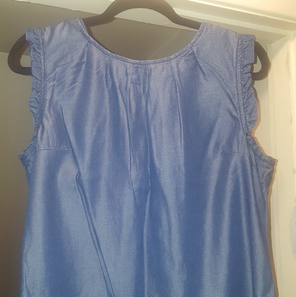 Ruffle Sleeveless Denim Top